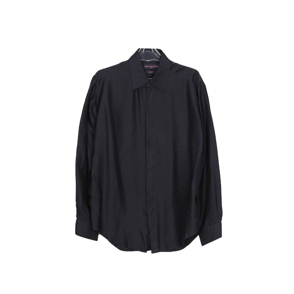LOUIS VUITTON Monogram Navy Silk Evening Regular Long Sleeve Shirt